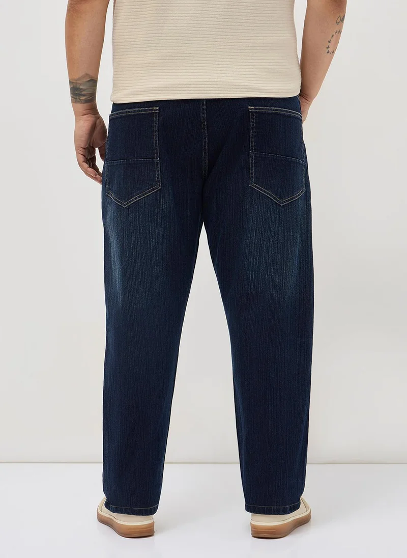 Urbano Fashion  Urbano Plus Men's Dark Blue Straight Fit Washed Denim Jeans Stretchable for Men | Best Price UAE